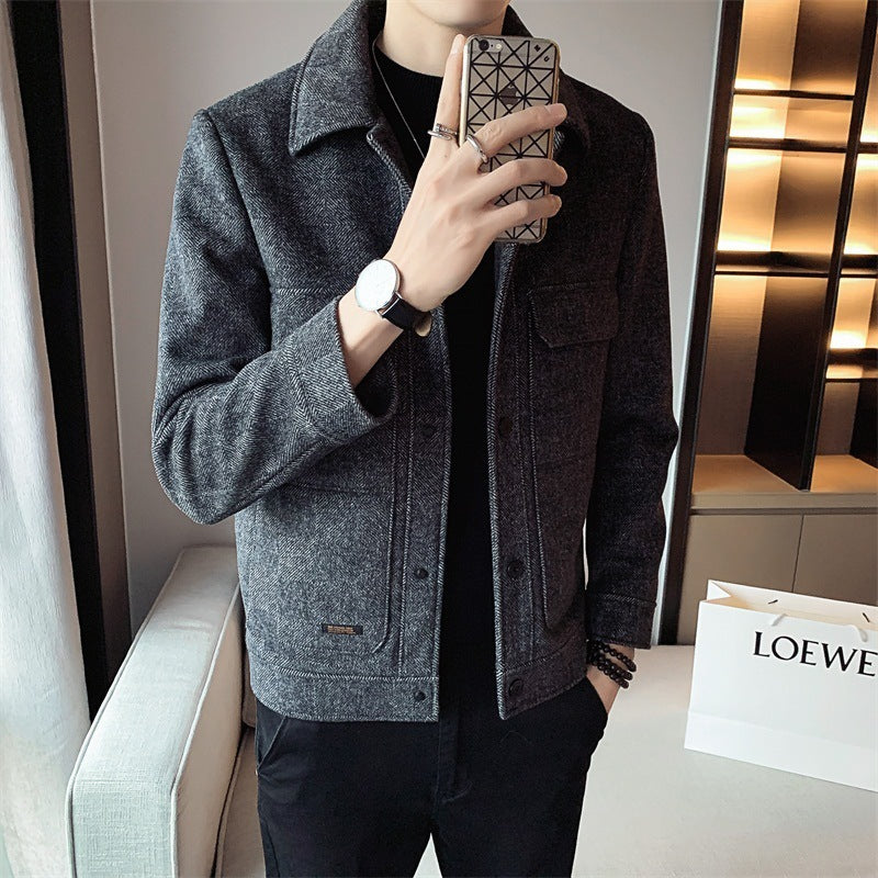 Men's Winter Woolen Lapel Short Coat