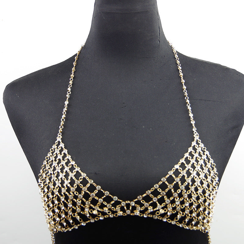 Nightclub Casual Body Chains with Faux Diamond Chest Necklace