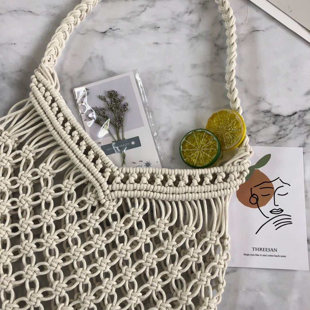 Ins Hollow Woven Cotton-Straw Bag