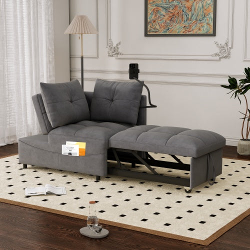 Multi-Length Versatile Foldable Velvet Sofa Bed, Modern Pull-Out Loveseat with Adjustable Back, USB port, and Swivel Phone Holder