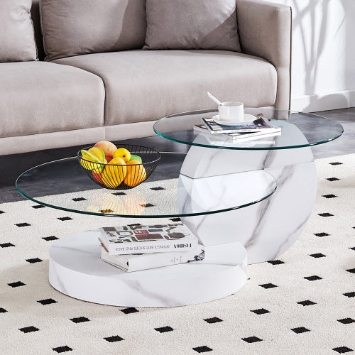 Modern and Practical Double-Layer Round Glass Tabletop.
