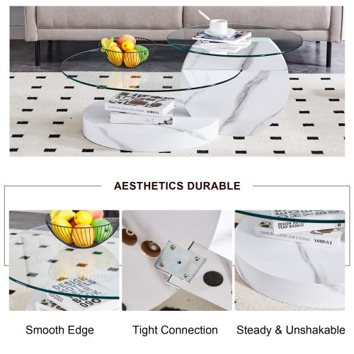 Modern and Practical Double-Layer Round Glass Tabletop.