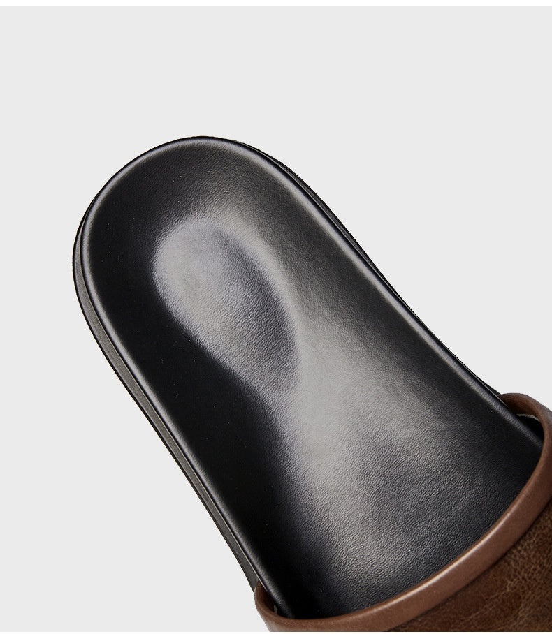Genuine Leather Men's Summer Slippers Outdoor Non-slip