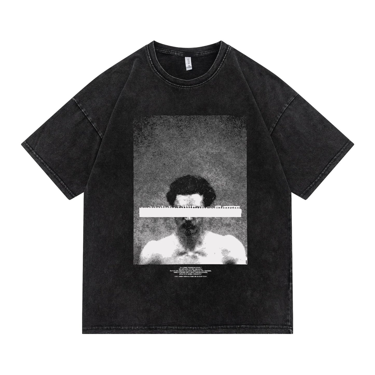 Summer Tide Portrait Print Acid Washed Cotton T-shirt